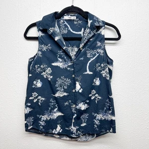 MNG Heron Floral Novelty Nature Cottagecore Gardencore Womens Cotton Top Size 2 - Picture 1 of 11