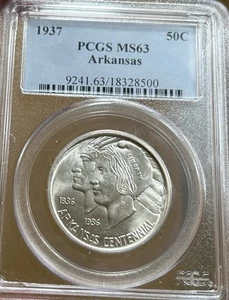 1937 Arkansas Centennial Half Dollar PCGS MS63 50C Silver Coin - Picture 1 of 4