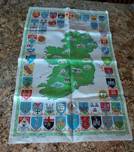 Irish Tea Towel Ireland Map Arms and Seals Made in Ireland Linen Fast Colours - Picture 1 of 12