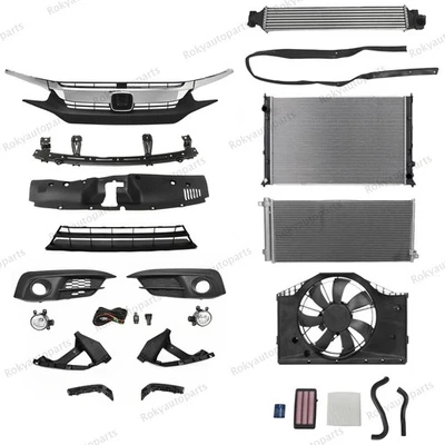 24PCS For Civic 2016-18 Front Radiator AC Condenser Cooling Fan Grilles Fog Kit - Изображение 1 из 4