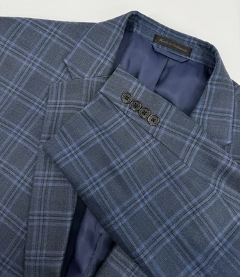 Ralph Lauren 运动外套 50R 蓝色风玻璃格子外套夹克丝绸羊毛 — 第 1/4 张图片