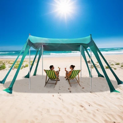 Tienda de playa portátil refugio solar con 8 bolsas de arena 10x10 pies, Upf50+ protección UV Foto 1 de 4