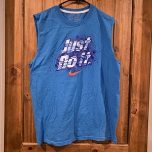 Nike Just Do It Tanktop Herren Blau Größe X-Large Swoosh Logo Baumwolle Rundhalsausschnitt - Bild 1 von 4
