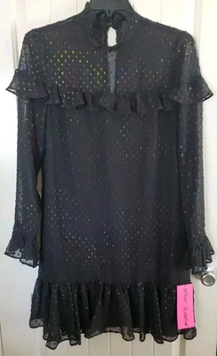 Nuevo con etiquetas Vestido Betsey Johnson Negro Punto Arco Iris Transparente Volantes Dobladillo Cambio Talla 12 Foto 1 de 4