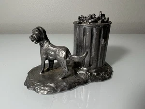 VINTAGE 90er Michael Ricker signiert - Hund piegt auf Mülleimer massive Zinnfigur - Bild 1 von 6