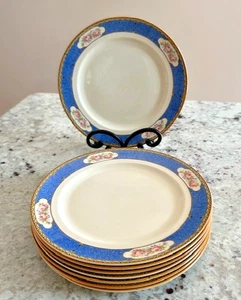 8 OSTROW CHINA Princess Anne Golden Dusk 7-1/4" Salad Plates Circa 1920 Blue - Picture 1 of 3