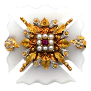 Biedermeier Gold Chalzedon Brosche als Malteser Kreuz um 1830 - Bild 1 von 6