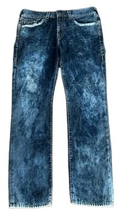 Pantalones de mezclilla True Religion Ricky raros lavado a la piedra ácido relajados solapa recta azul 38x32 - Imagen 1 de 12