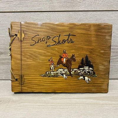 Vintage Wooden Scrapbook Photo Album Horse And Dog Hunting Wood Snap Shots - Image 1 of 4