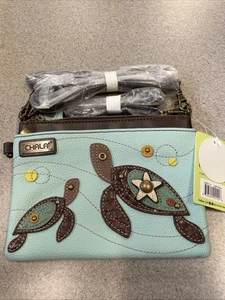 Neu mit Etikett Chala SEA TURTLE wandelbare Clutch/Geldbörse/Umhängetasche vegan grün/braun - Bild 1 von 3