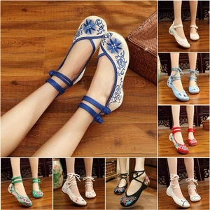Women Chinese Old Beijing Wedges Embroidered Cloth Shoes Casual Dance flat Shoes - Picture 1 of 52