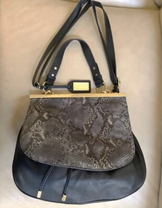 Badgley Mischka Leather Lg Shoulder/Handbag: Snake Embossed Front Flap $525 MSRP - Picture 1 of 14