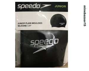 Speedo Black JUNIOR PLAIN MOULDED SILICONE CAP | UK Free And Fast Dispatch - Picture 1 of 2
