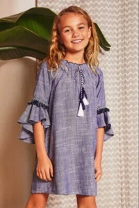 HAYDEN Girls G11038 Bell Sleeve Tassel-Tie Mini Dress, Navy, Brand New in bag - Picture 1 of 3