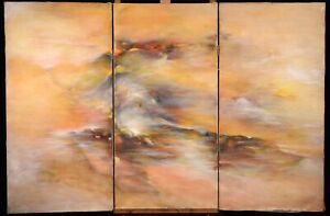 PIERRE GRAZIANI (1932-2020) GIANT SIGNED FRENCH EXPRESSIONIST TRIPTYCH - SUNSET