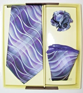 Krawattenbox Geschenkset Fuchsia Wellen Taschentuch Boutonniere - Bild 1 von 10