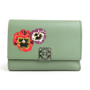 Loewe Tri-Fold Wallet Leather Green Women's R10235J - Picture 1 of 5