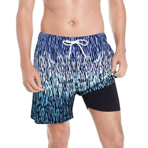 Men's Swim Trunks with Compression Liner 5.5" Quick Dry Stretch Swim Shorts - Picture 1 of 7