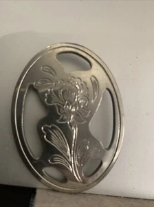 Vintage Signed Kirk Stieff Pewter Pin Brooch Lenox Floral Pattern Oval A5 - Picture 1 of 3