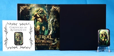 Fantasy World (6.)  Der Troll  2 Oz  999.9 Silber Gussbarren Color AF mit OVP - Bild 1 von 4