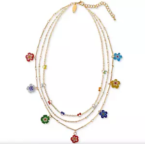 NEW STYLE & CO GOLD-TONE FLOWER MULTICOLOR GLASS SHAKY LAYERED NECKLACE 18" NWT - Picture 1 of 7