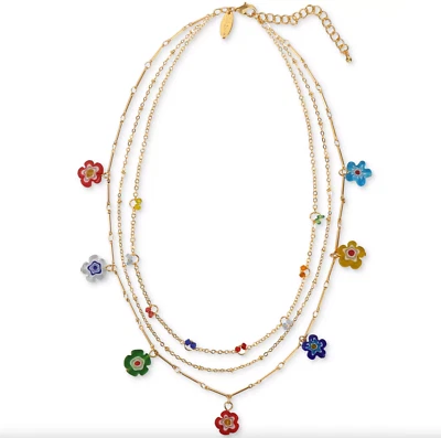 NUEVO COLLAR STYLE & CO DORADO FLOR MULTICOLOR VIDRIO TEMBLOROSO CAPAS 18" NUEVO CON ETIQUETAS Foto 1 de 4