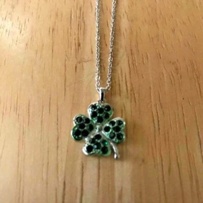 Collar de trébol de cuatro hojas cristales austriacos cadena de 18 pulgadas San Patricio niña afortunada Foto 1 de 4