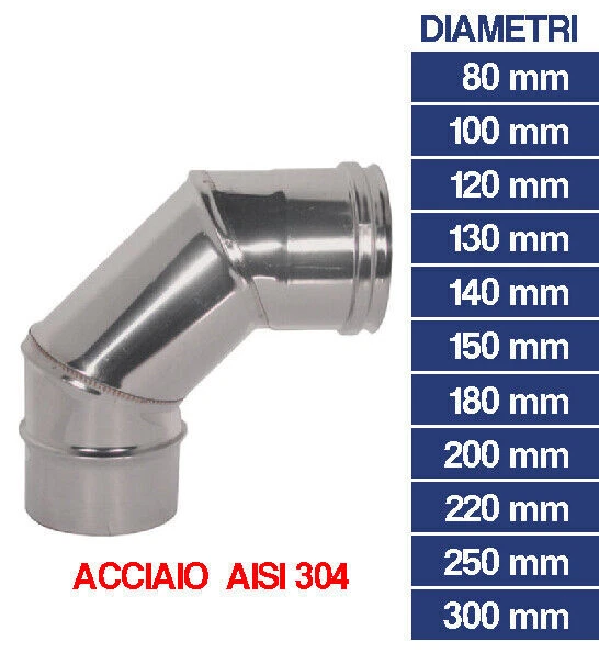CURVA INOX CHIUSA GOMITO 90° PER CANNA FUMARIA TUBI STUFA PELLET CAMINO AISI 304