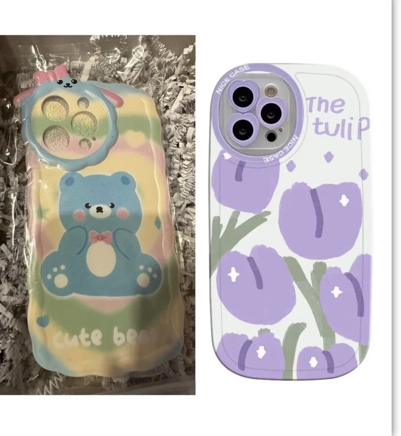 2*Phone cases For iPhone 14 Pro Max Cute rabbit bear rainbow, shockproof New - Image 1 of 1