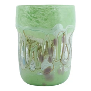 Murano Glass Drinking Art Tumbler Green Silver Handmade Millefiori Venice Italy - Picture 1 of 4