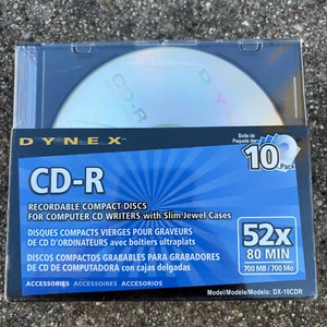 10 Pack Dynex Recordable Compact Disc CD-R DX-10CDR Shrink Sealed - Picture 1 of 3