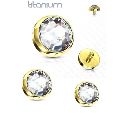 3 Pc 14G 3 Sizes Gold CZ Flat Dome Dermal Anchor Top - Image 1 of 3