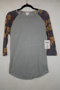 T-shirt nuova con etichette LuLaRoe S Top Randy grigia con maniche raglan floreale multicolore 3/4 - Foto 1 di 4