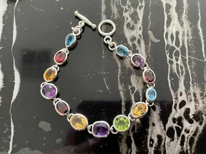 Sterling Silver Natural Gemstone Bracelet- Citrine, Amethyst, Peridot, Topaz etc - Picture 1 of 7