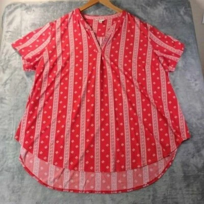 Женская блуза Cato 26/28 Вт с красным геопечатью высокая низкая эластичная богемная повседневная большого размера - Изображение 1 из 4