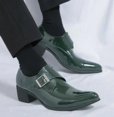 Zapatos sin cordones formales de cuero brillante con puntera puntiaguda para hombre con hebilla de negocios boda Foto 1 de 4