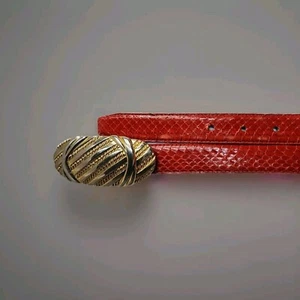 Vintage Leather Shop Genuine Snakeskin Belt Gold Buckle Size M Red 1988 - Picture 1 of 12