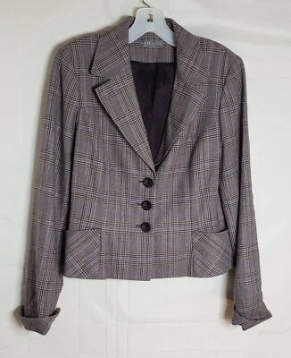 Chaqueta Blazer Kate Hill Marrón Crema 3 Botones Cuadros Puños Forrados Mujer Talla 4 Foto 1 de 4