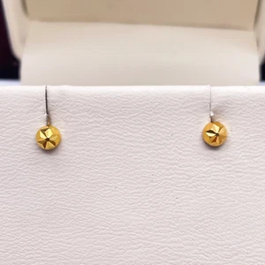 22ct Yellow Gold Diamond Cut Flower Round Ball Children's Earrings 3.6mm - Picture 1 of 7