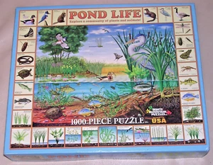 NEW 2009 HTF Pond Life Plants Ducks Birds Fish Plants Open Box 1000 Pc Puzzle - Picture 1 of 13