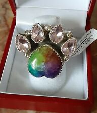 Rainbow quartz diamante paw ring 7