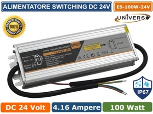 ALIMENTATORE METALLICO STABILIZZATO SWITCHING IMPERMEABILEIP67 220V-24V 4.1A100W - Foto 1 di 2
