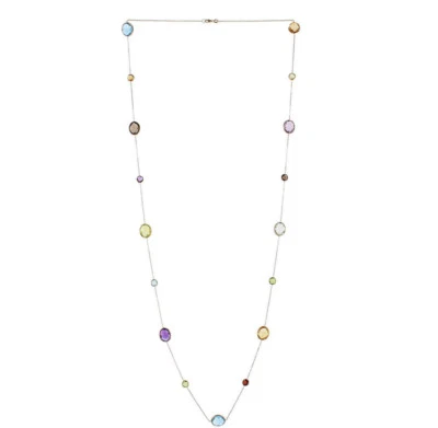 Collar estación oro amarillo 14K con piedras preciosas redondas y ovaladas por yarda 36 pulgadas Foto 1 de 3