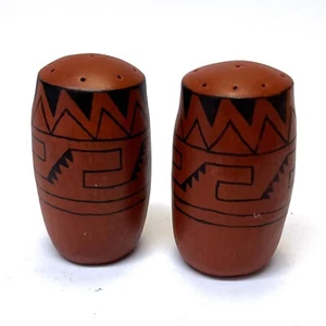 Vintage Hand Decorated Southwest Pueblo Red Clay Salt and Pepper Shaker Set - Picture 1 of 7