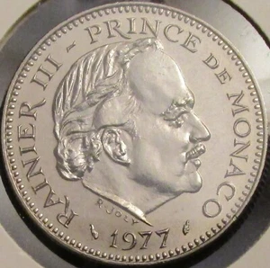 MONACO, RAINIER III, 5 FRANCS 1977, UNCIRCULATED++, RARE. - Picture 1 of 2