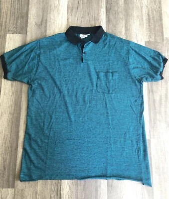 Vintage 80s LeTigre Polo Teal & Black Stripe Mens XL Tall Made in USA - flawed - Image 1 of 4