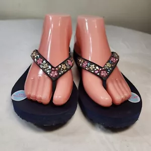 Skechers Cali Meditation Daisy Yoga Foam Women Size 7 Blue FlipFlop Sandals 318 - Picture 1 of 12