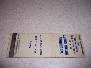 1940er WOODRIDGE MOTOR COURT TERRE HAUTE IN. Vintage Streichholzschachtelhülle - Bild 1 von 1