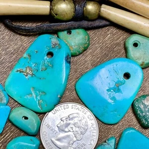 1930er Jahre Big Royston blau grün groß türkis Tab Anhänger Ohr Bob Pueblo Navajo - Bild 1 von 8