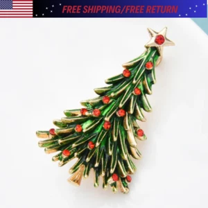 Vibrant Christmas Tree Enamel Brooch Alloy Rhinestone Mosaic Badge Pin Party USA - Picture 1 of 24
